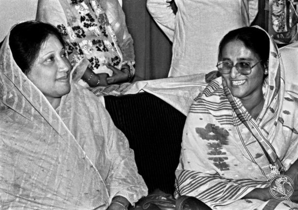 Khaleda Zia with Shikh Hasina in December 1990 after fall of Ershad autucracy