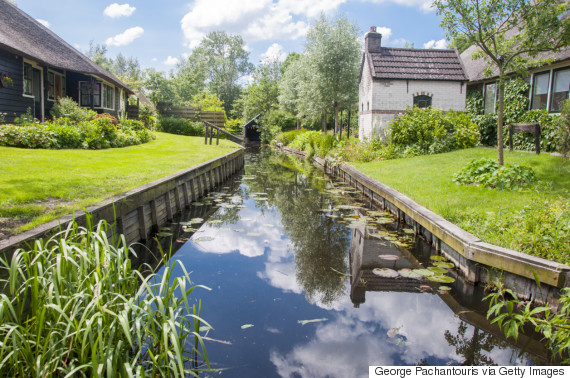 Canal and reflections in Giethoorn